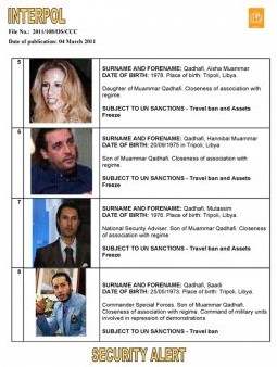 Aysha Gadafi es buscada por la Interpol, junto con sus hermanos, Hannibal, Muatassam y Saadi Gadafi